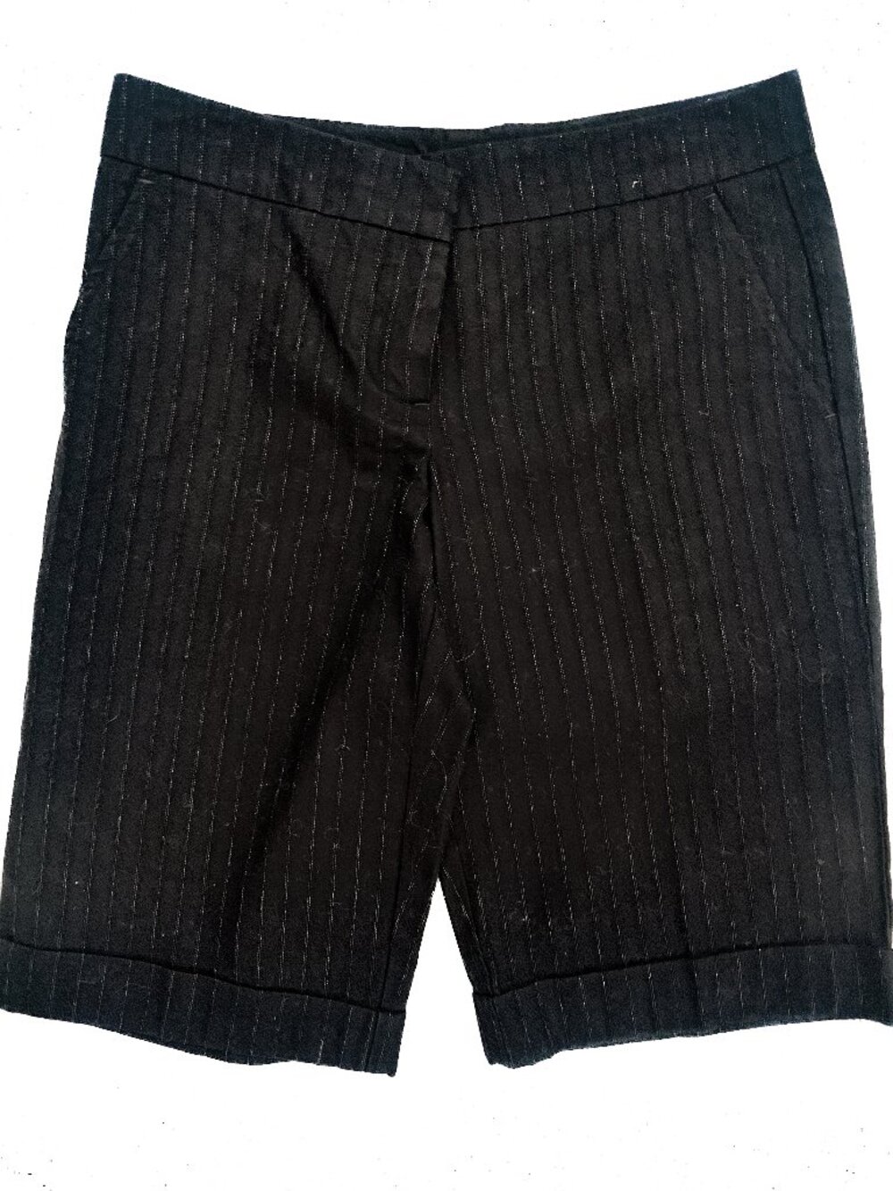 Vintage Poleci Bermuda Shorts Pinstripe Black Silver Straight Sz 2 Y2K Menswear